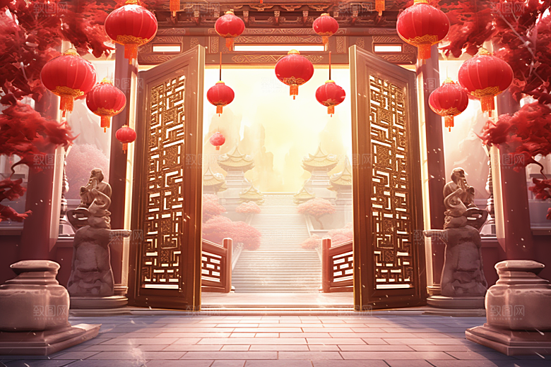 中式传统门楼中国风促销背景图