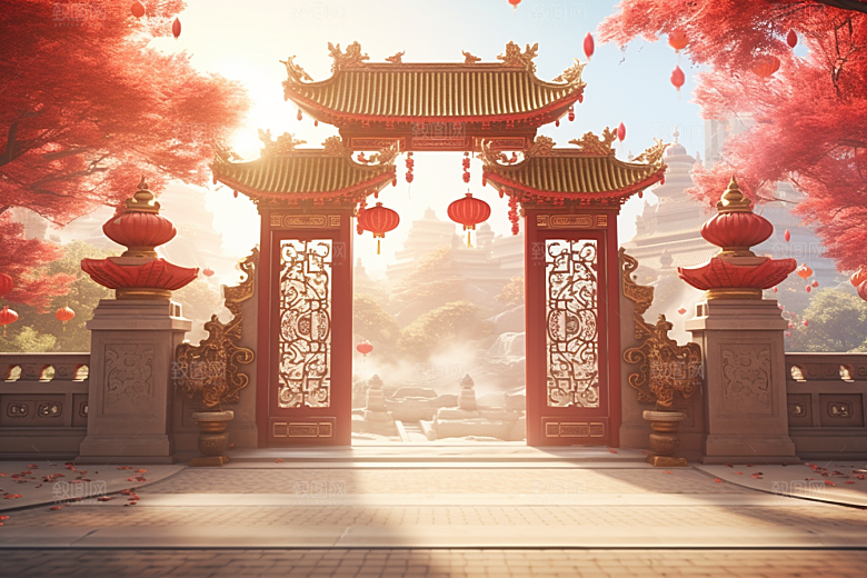 中式传统门楼热卖国潮背景图
