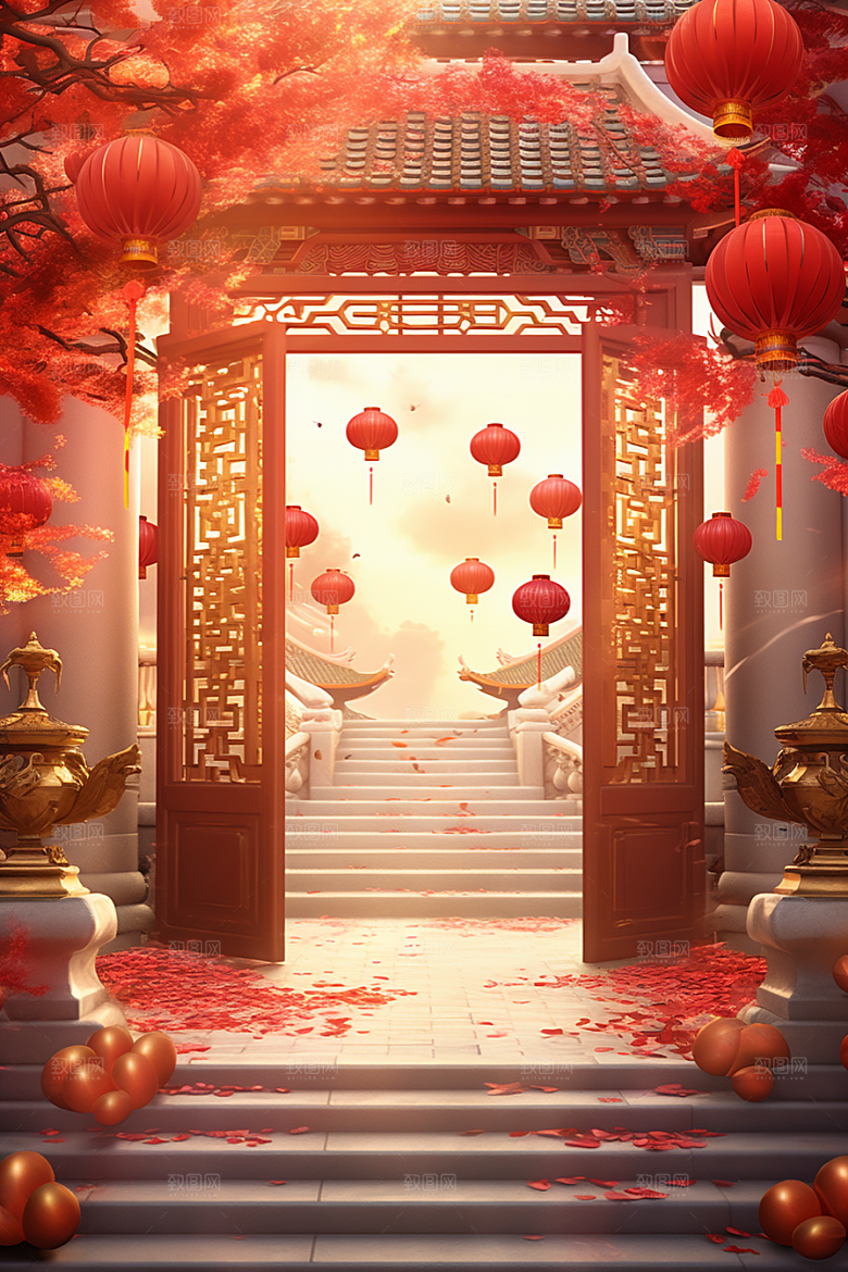 中式传统门楼直播国潮背景图