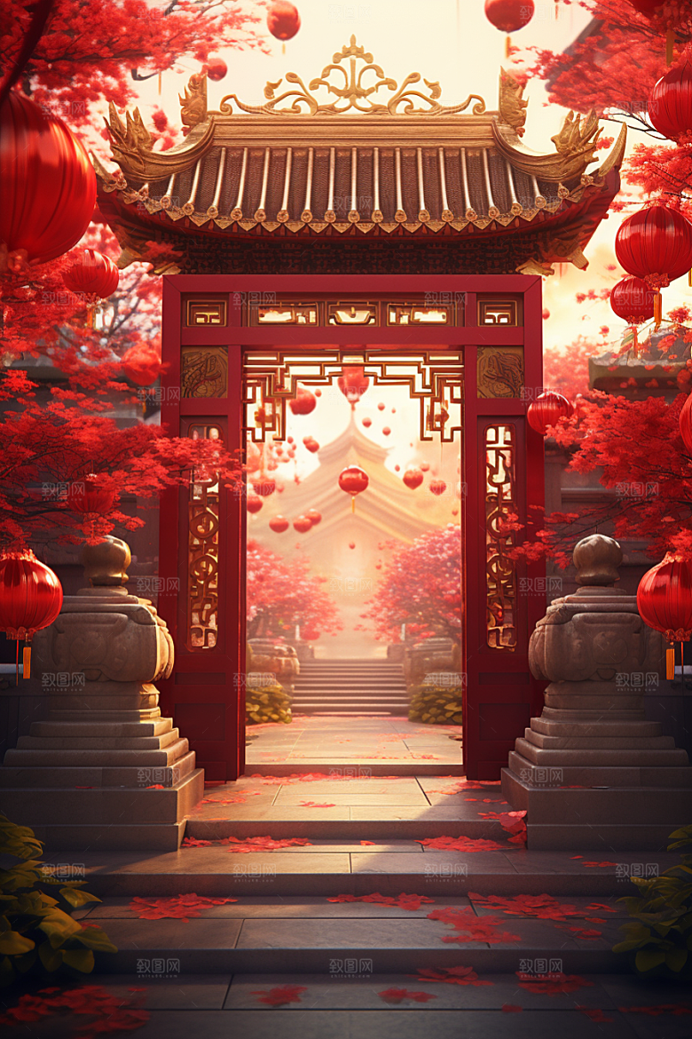 中式传统门楼开业大吉中国风背景图