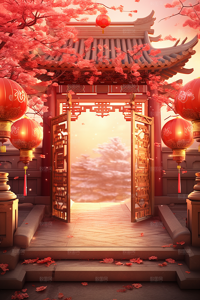 中式传统门楼促销中国风背景图