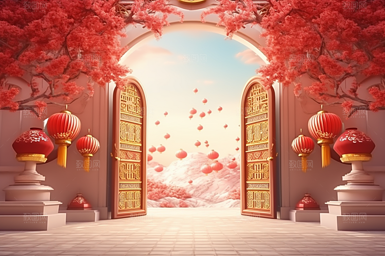 中式传统门楼中国风直播背景图