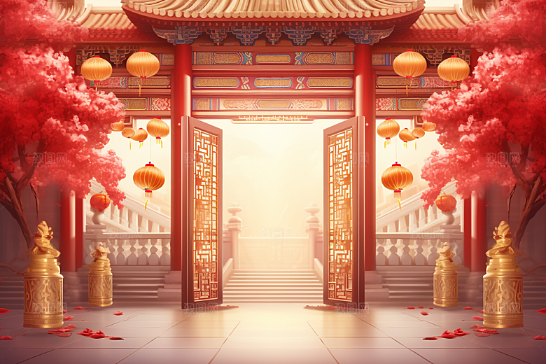 中式传统门楼喜庆中国风背景图