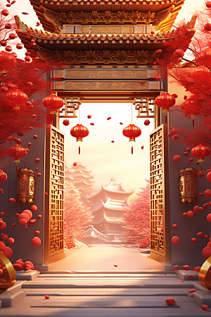 中式传统门楼热卖促销背景图