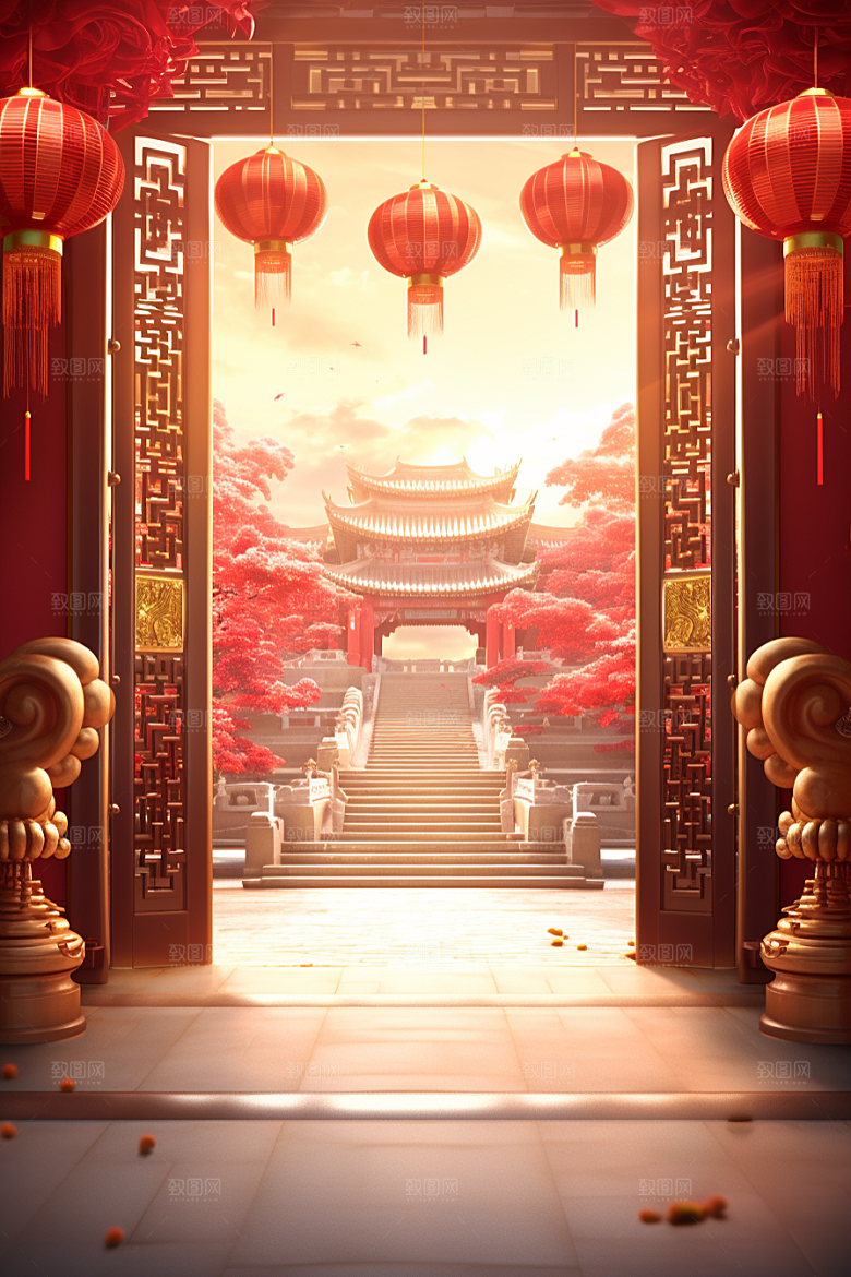 中式传统门楼热卖开门红背景图