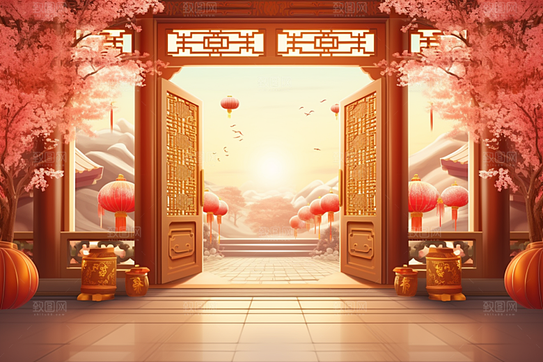 中式传统门楼热卖促销背景图