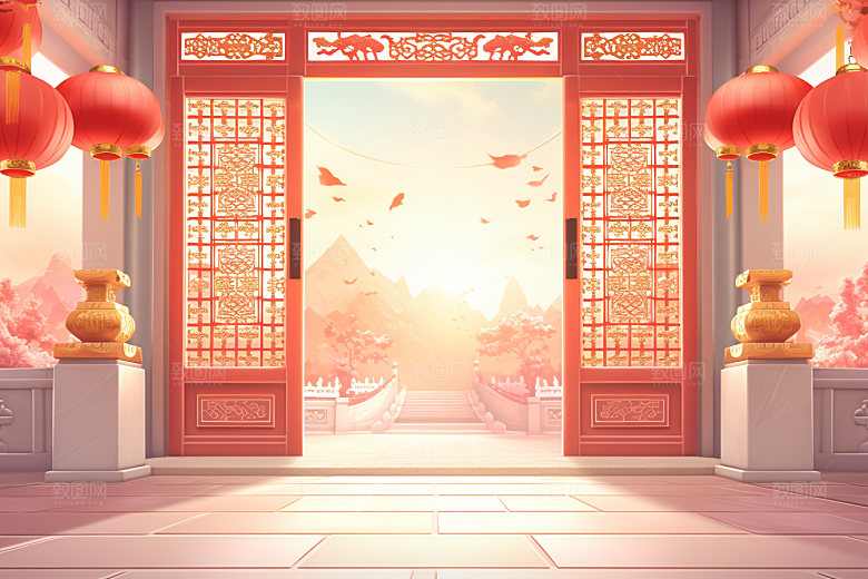 中式传统门楼中国风国潮背景图
