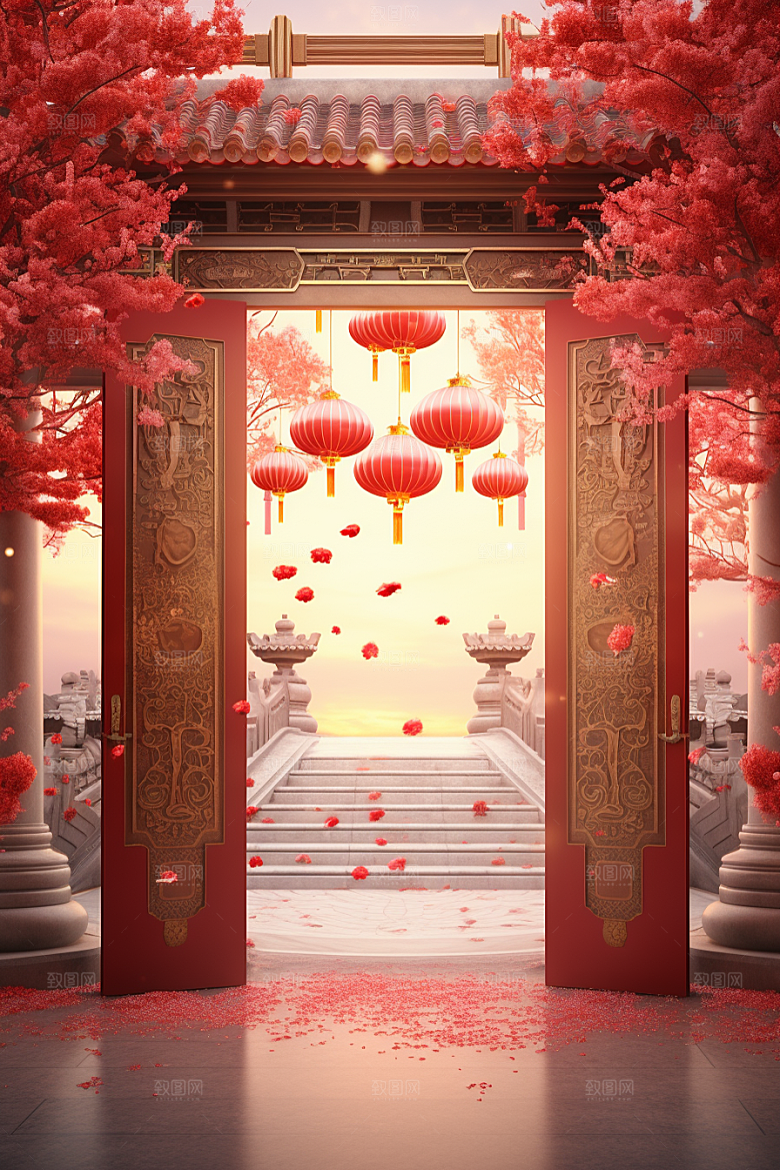 中式传统门楼中国风国潮背景图