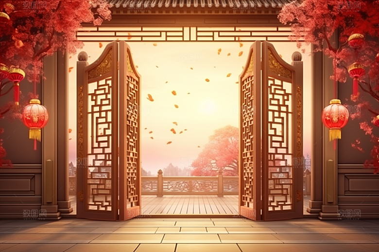中式传统门楼促销中国风背景图