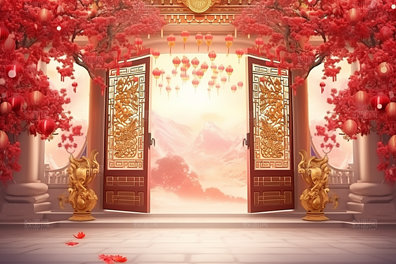 中式传统门楼热卖开业背景图