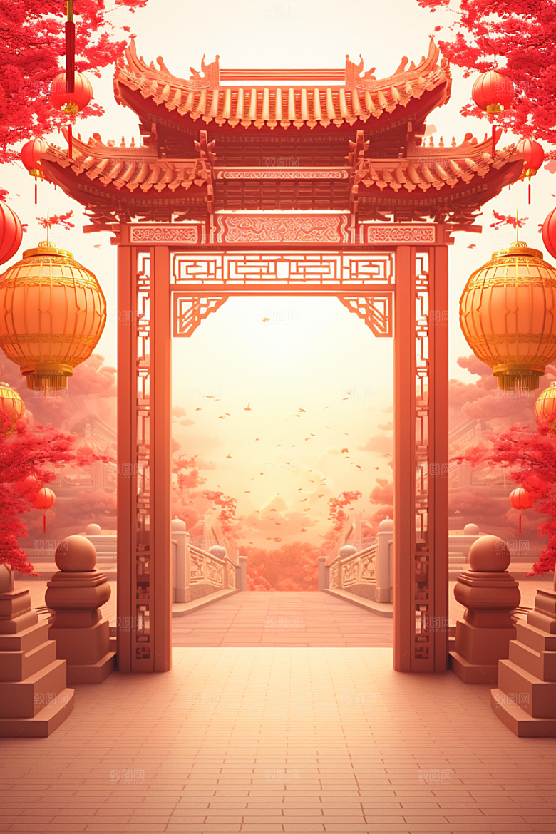中式传统门楼促销热卖背景图