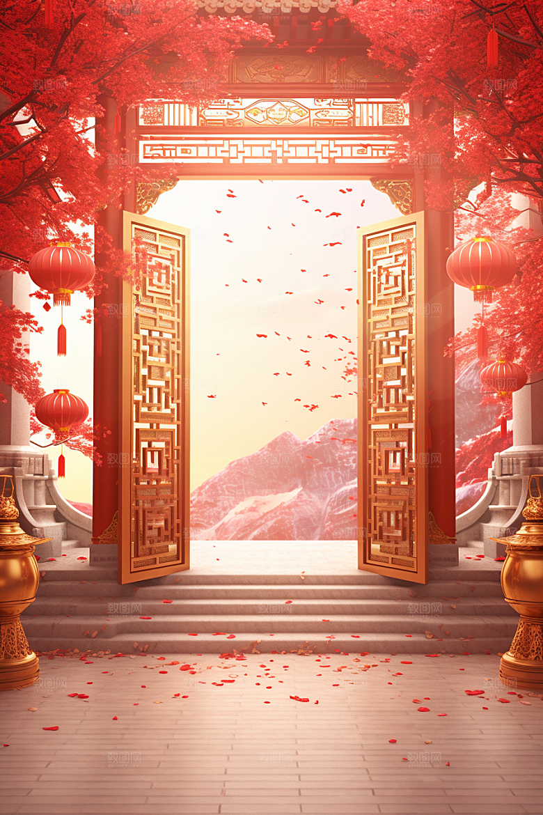 中式传统门楼中国风促销背景图