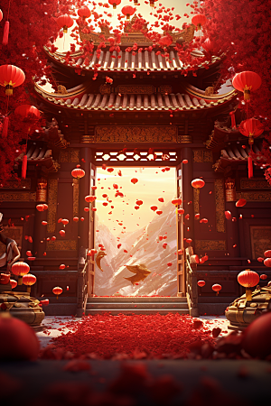 中式传统门楼中国风喜庆背景图