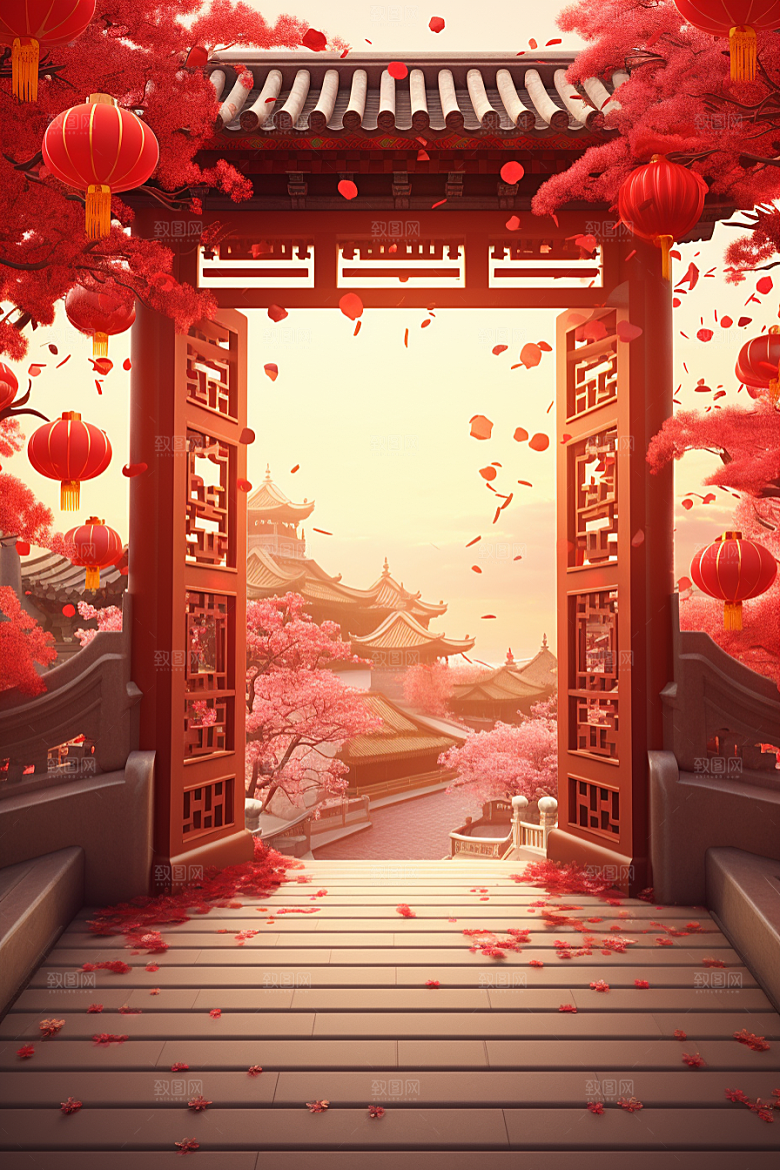 中式传统门楼喜庆热卖背景图