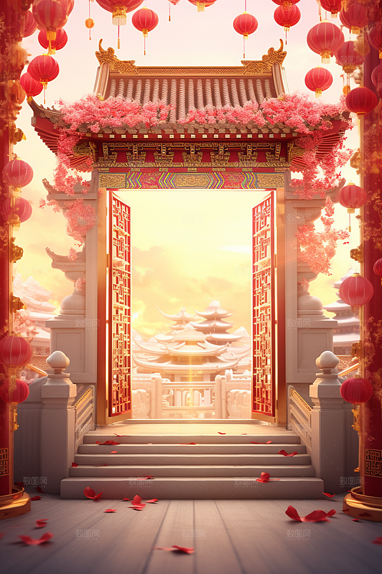 中式传统门楼促销开业背景图