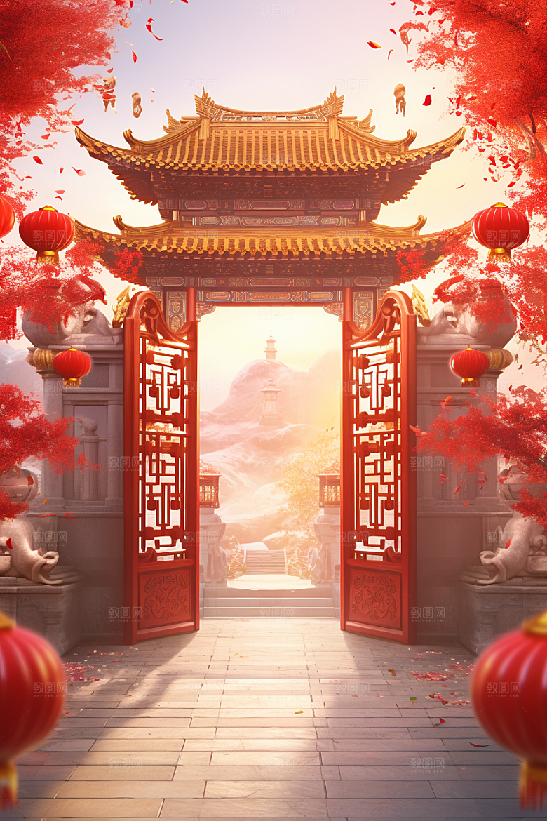 中式传统门楼国潮中国风背景图