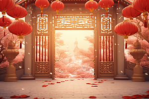 中式传统门楼中国风开业背景图