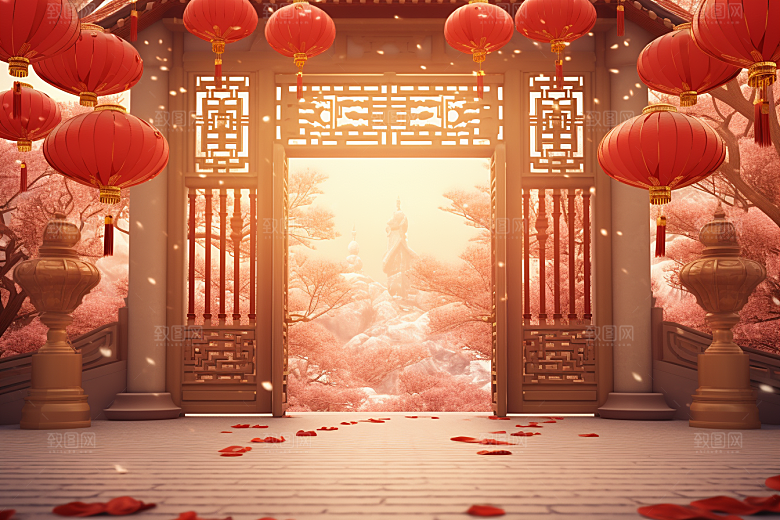 中式传统门楼中国风开业背景图