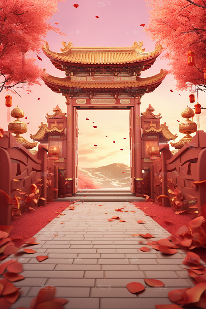 中式传统门楼直播开业大吉背景图