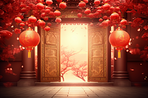 中式传统门楼中国风促销背景图