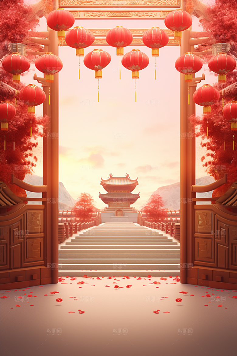中式传统门楼中国风开业大吉背景图