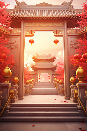 中式传统门楼中国风国潮背景图