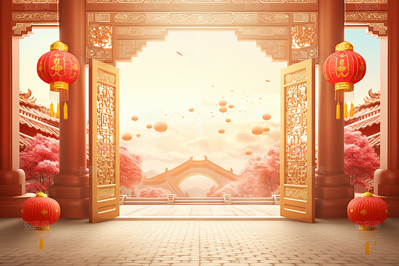 中式传统门楼热卖促销背景图