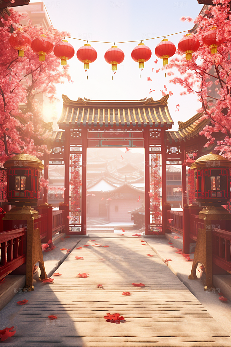 中式传统门楼开业开业大吉背景图