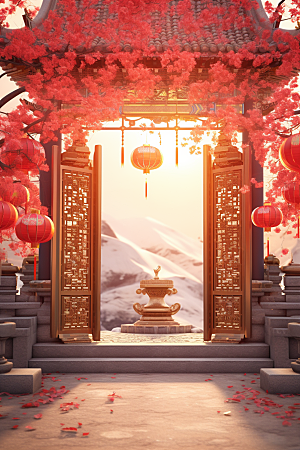 中式传统门楼热卖喜庆背景图
