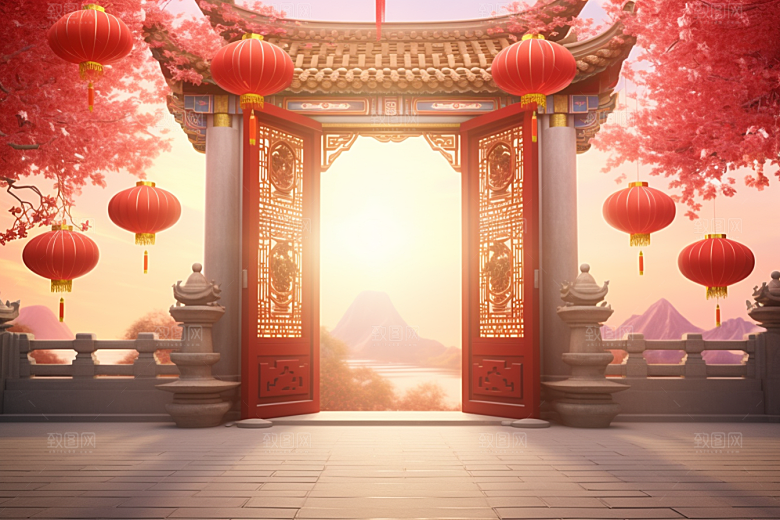 中式传统门楼直播热卖背景图