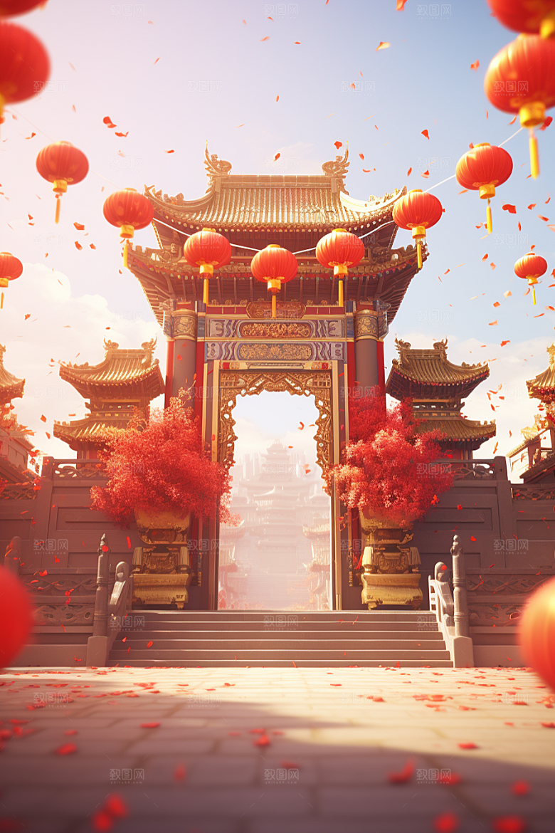 中式传统门楼开门红热卖背景图
