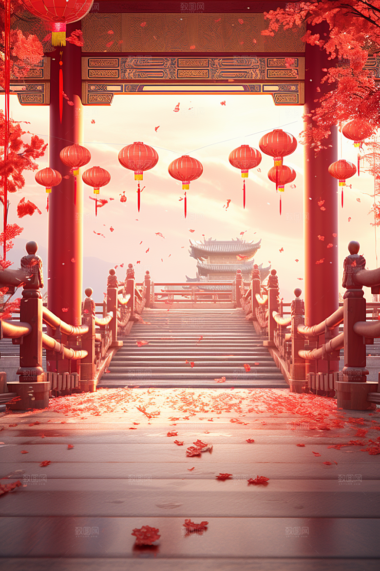 中式传统门楼喜庆直播背景图