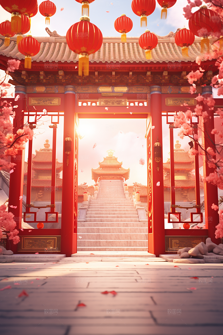 中式传统门楼喜庆开业背景图