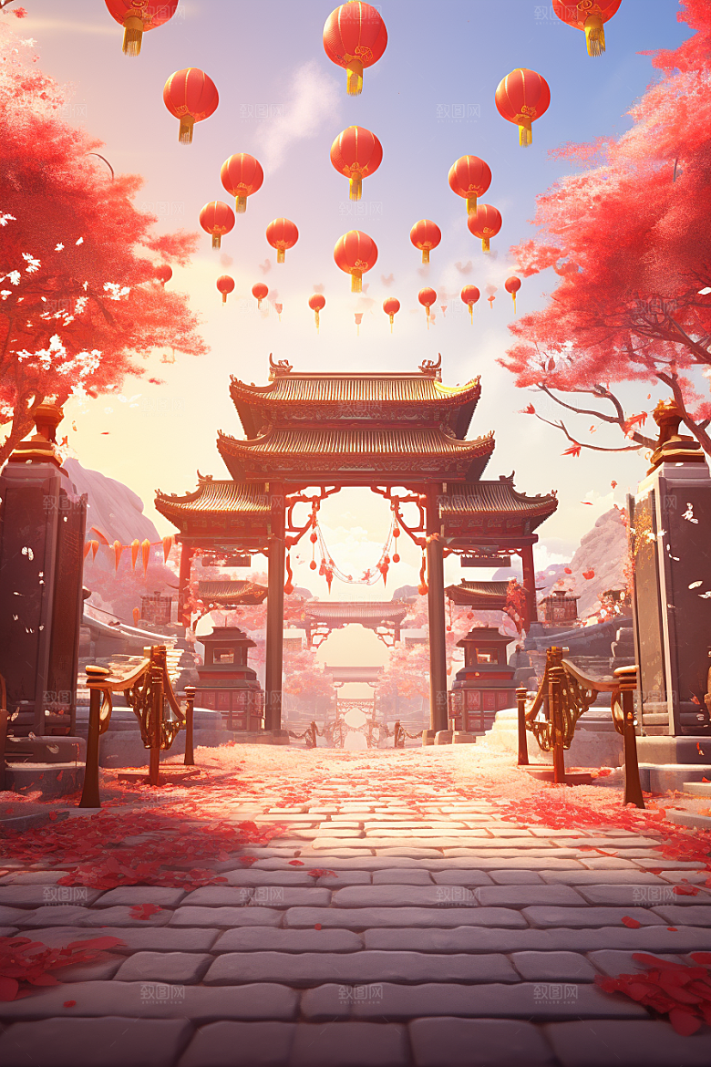 中式传统门楼直播开业大吉背景图