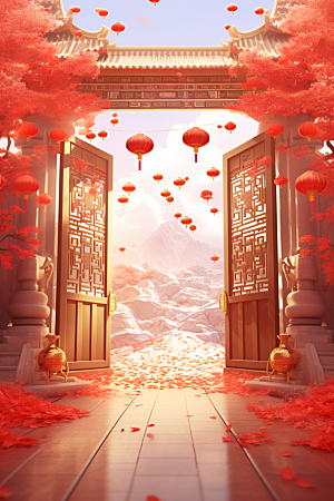 中式传统门楼热卖直播背景图