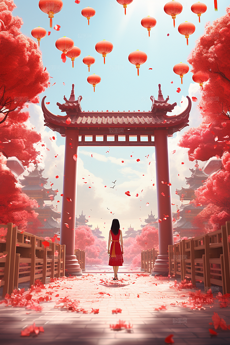 中式传统门楼直播中国风背景图