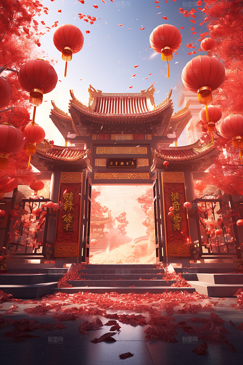 中式传统门楼开业中国风背景图