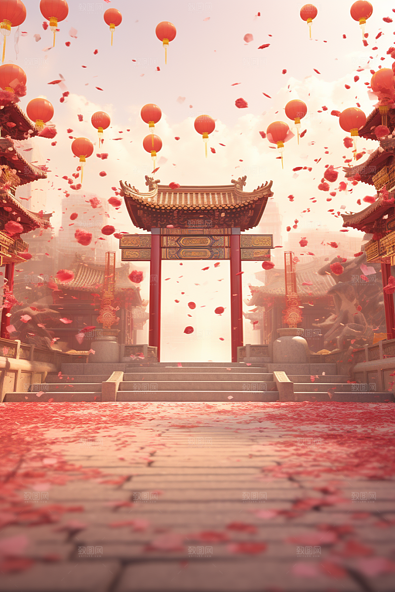 中式传统门楼国潮中国风背景图