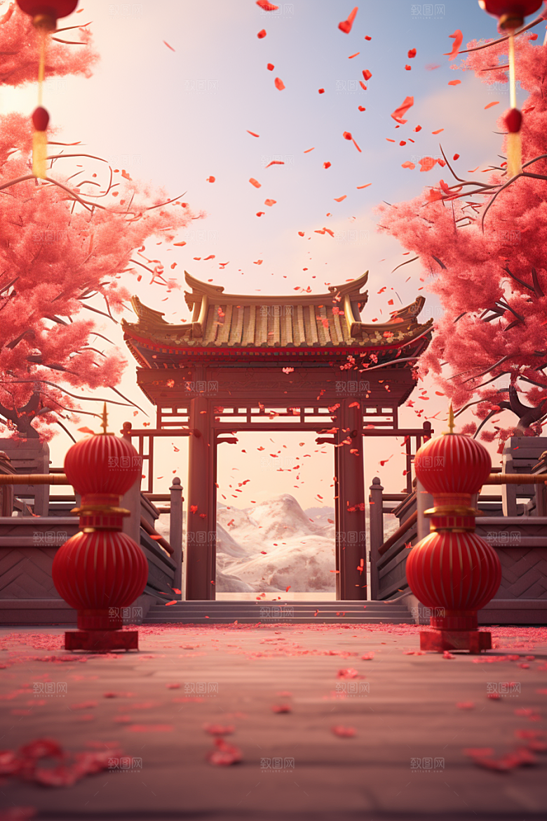 中式传统门楼热卖促销背景图