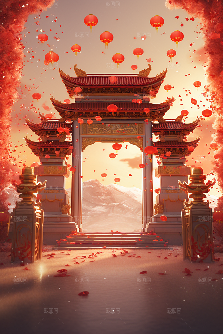 中式传统门楼热卖火热背景图