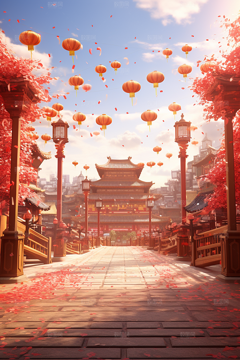 中式传统门楼直播促销背景图