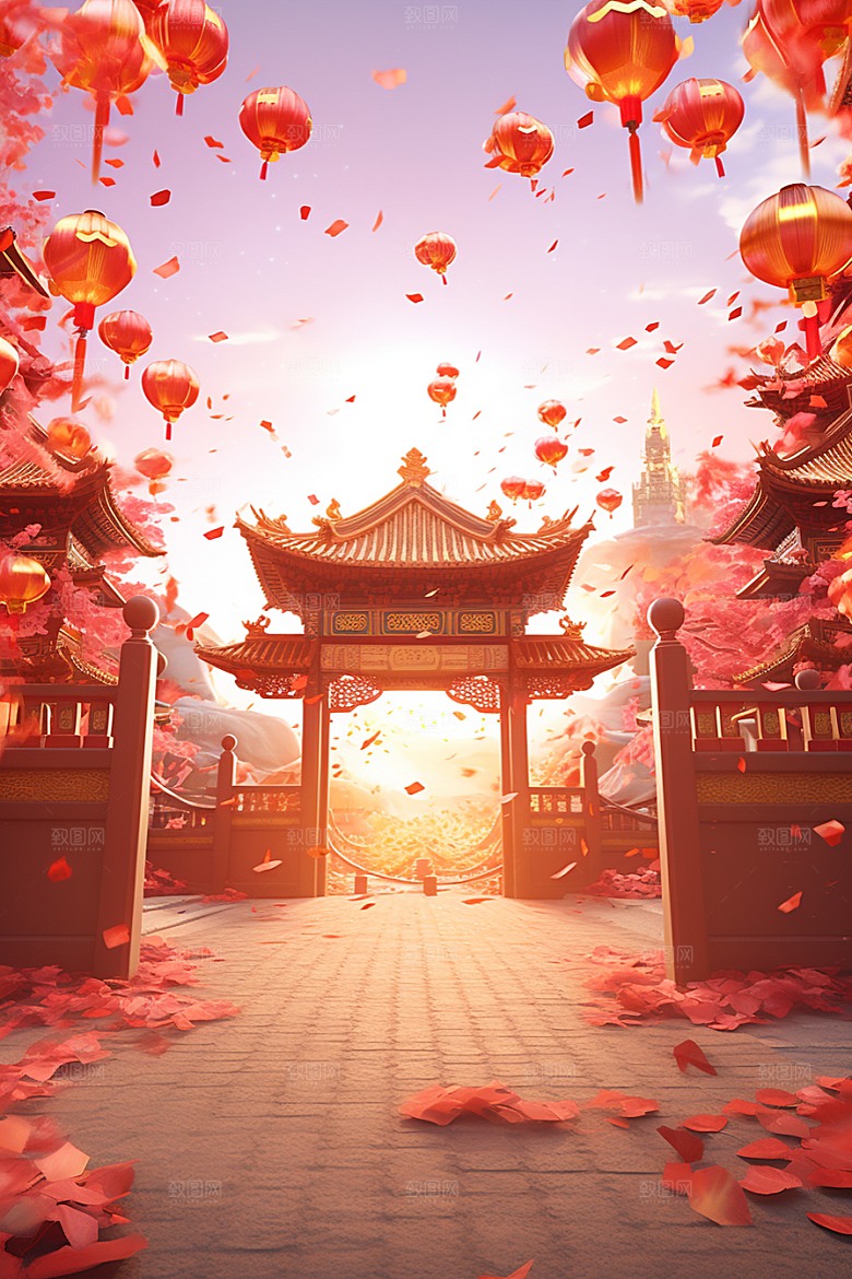 中式传统门楼促销中国风背景图