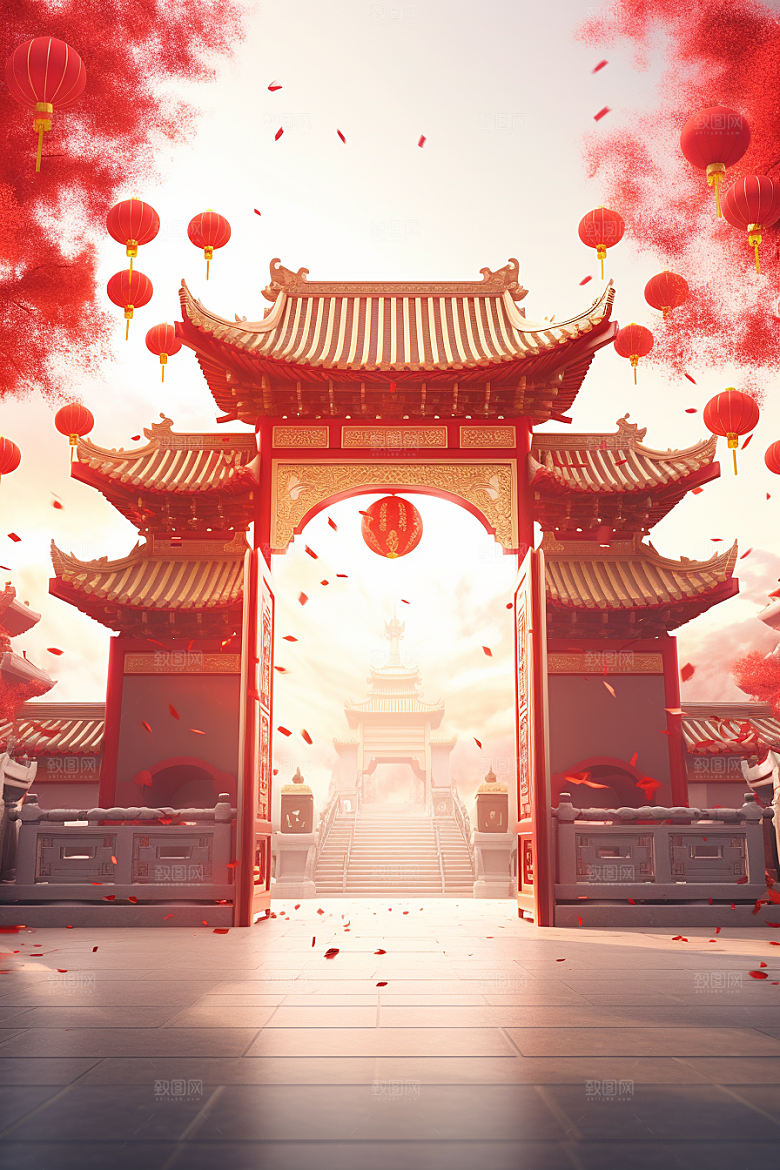 中式传统门楼开业大吉开业背景图