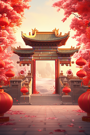 中式传统门楼开业中国风背景图