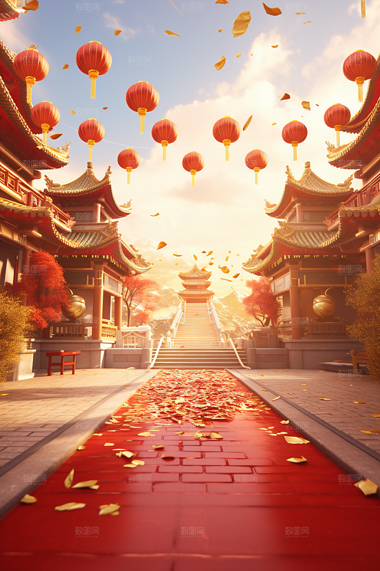 中式传统门楼促销火热背景图