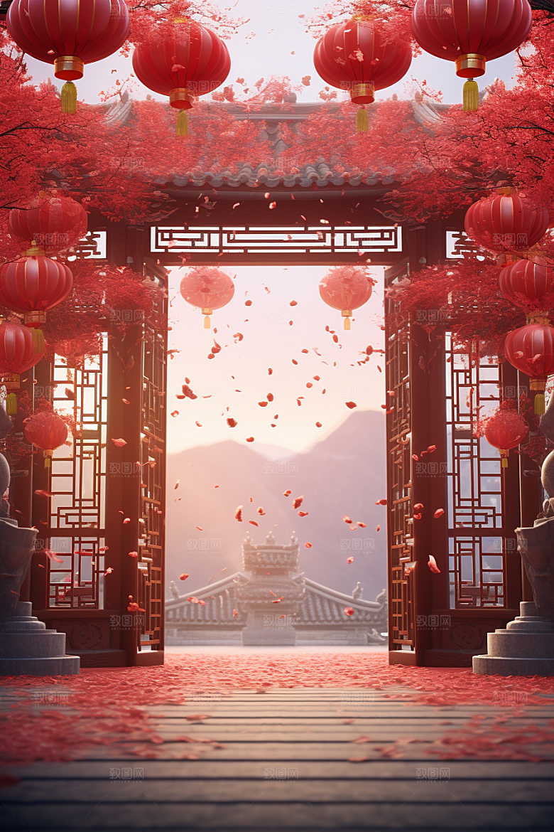 中式传统门楼中国风国潮背景图