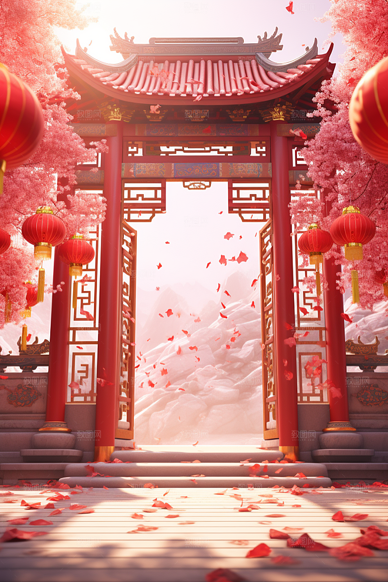 中式传统门楼开业直播背景图