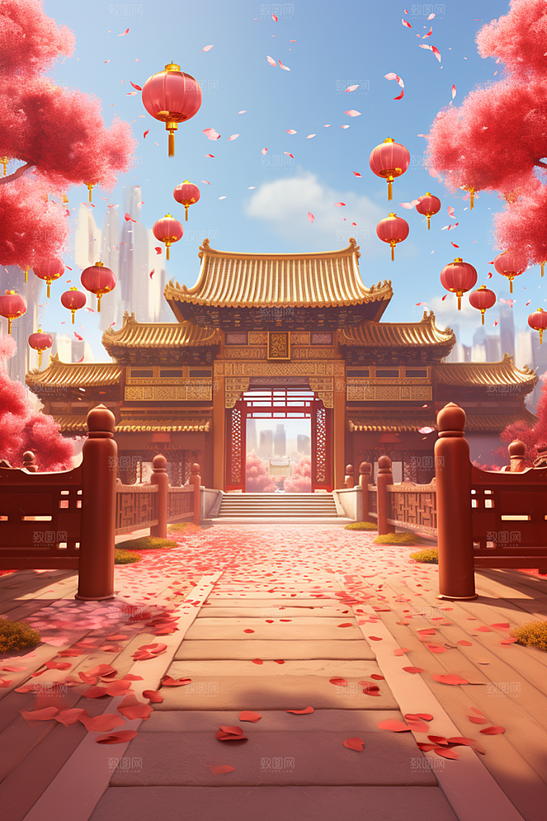 中式传统门楼中国风直播背景图