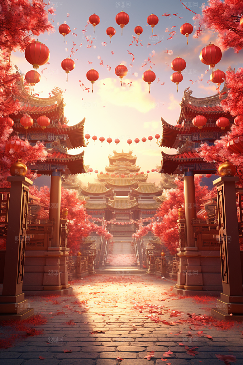 中式传统门楼中国风开业背景图