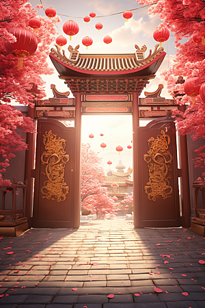 中式传统门楼开门红热卖背景图